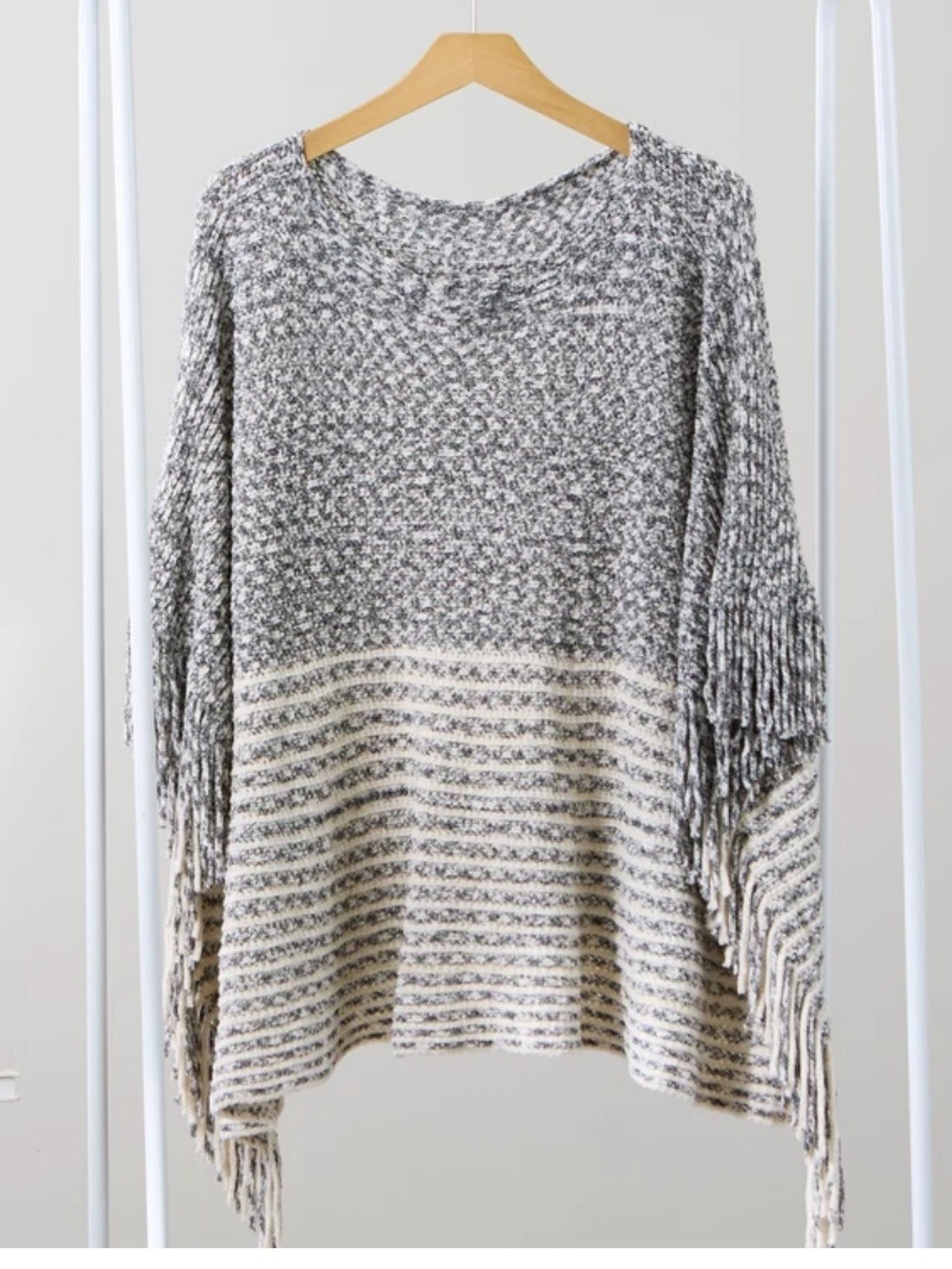 RAJ SOFT KNIT TEXTURED TASSEL PONCHO